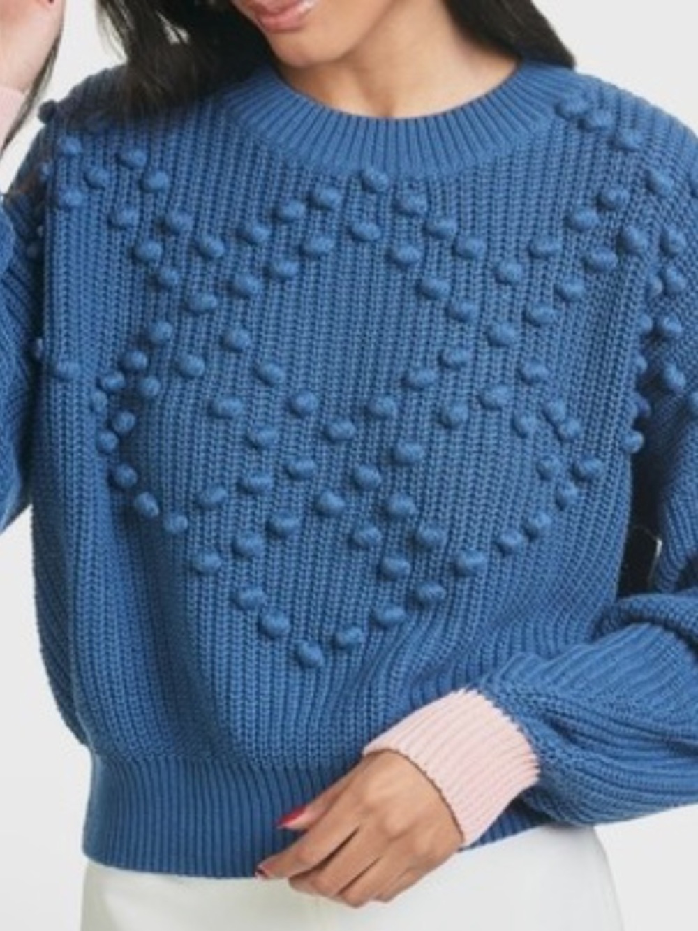 Sachin + Babi Gracelle Blue Pompom Cotton Knit  Sweater Medium